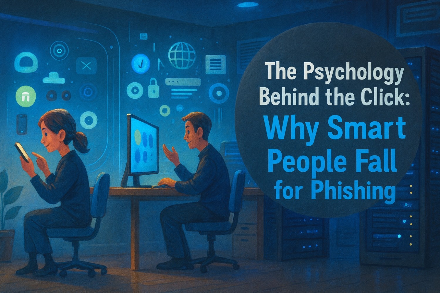 An office employee hesitating before interacting with a suspicious email, symbolizing how phishing exploits human behavior and the psychology behind the click.